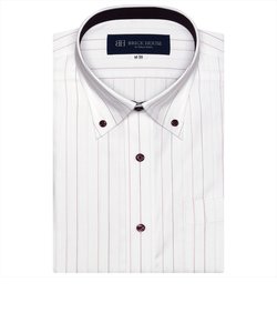 ワイシャツ 半袖 形態安定 ボタンダウン 白×ピンク系ストライプ、ストライプ織柄 （再生ポリエステル） Just Style