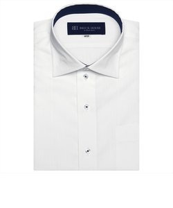 ワイシャツ 半袖 形態安定 ワイド 白×ストライプ織柄 （透け防止） Just Style