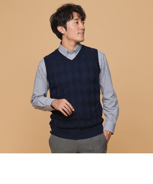 メンズニット ダイヤ柄 ベスト ネイビー系 Tokyo Shirts トーキョーシャツ の通販 Mall