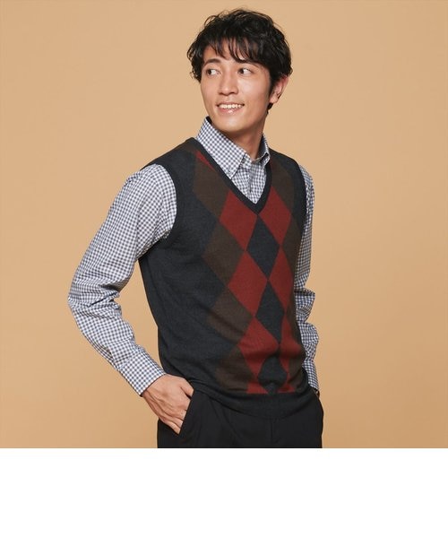 メンズニット 変形アーガイル柄 ベスト グレー系 Tokyo Shirts トーキョーシャツ の通販 Mall