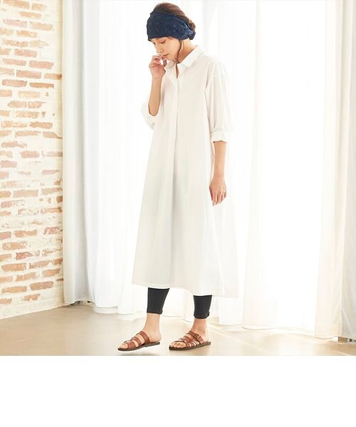 レディース ウィメンズシャツ カジュアル 八分袖 オープン衿タックシャツワンピース 綿100 オフホワイト 無地調 Tokyo Shirts トーキョーシャツ の通販 Mall