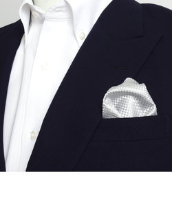 ポケットチーフ / ビジネス / フォーマル / 絹100% シルバー バスケット織柄