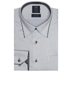 ワイシャツ 長袖 形態安定 マイター スナップダウン 綿100% グレー×織柄 標準体
