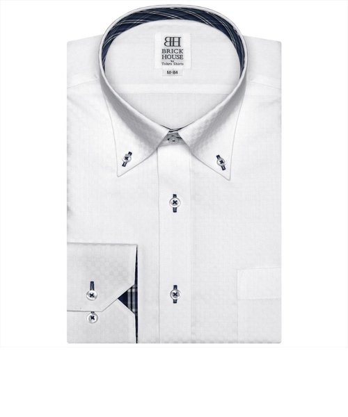 ワイシャツ 長袖 形態安定 ドゥエボットーニ ボタンダウン 白×チェック織柄 スリム