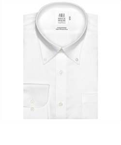 ワイシャツ 長袖 形態安定 ボタンダウン 綿100% 白×織柄 スリム