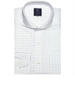 ワイシャツ 長袖 形態安定 ホリゾンタル ワイド 白×ブルーチェック 標準体