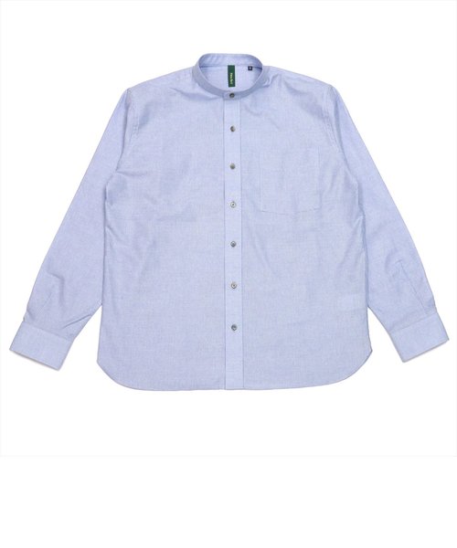 ワイシャツ 長袖 形態安定 からみ織 ラウンドテールシャツ スタンド 綿100% サックス無地調 Pitta Re:)