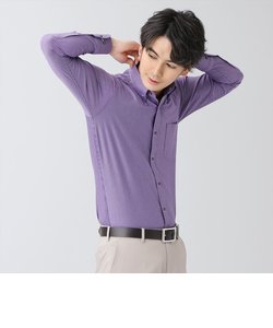 ワイシャツ 長袖 形態安定 ビズポロ ニットシャツ ボタンダウン パープル×白ストライプ スリム