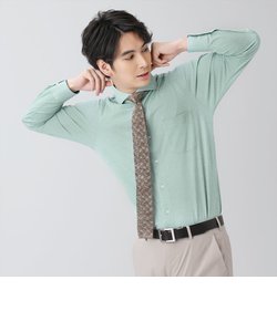 ワイシャツ 長袖 形態安定 ビズポロ ニットシャツ ホリゾンタル ワイド グリーン×無地調 標準体