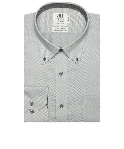 ワイシャツ 長袖 形態安定 マイター ボタンダウン 綿100 グレー 無地調 スリム Tokyo Shirts トーキョーシャツ の通販 Mall