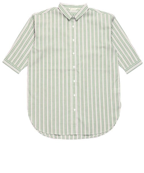 レディース ウィメンズ 七分袖 シャツチュニック ワイド衿 グリーン系ストライプ Tokyo Shirts トーキョーシャツ の通販 Mall