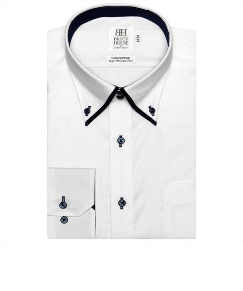 ワイシャツ 長袖 形態安定 ドゥエボットーニ ボタンダウン ダブル 綿100% 白×織柄 スリム TOKYO SHIRTS（トーキョーシャツ）の通販  mall