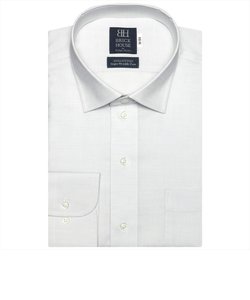 ワイシャツ 長袖 形態安定 ワイド 綿100% 白×グレー刺子風柄 標準体