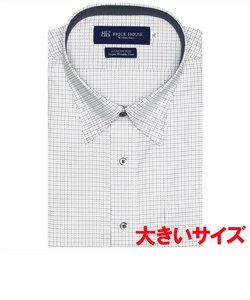 ワイシャツ 半袖 形態安定 スナップダウン 綿100% 白×グレーチェック 3L・4L