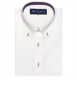 ワイシャツ 半袖 形態安定 ボタンダウン 白×ピンク刺子調柄 （再生ポリエステル）