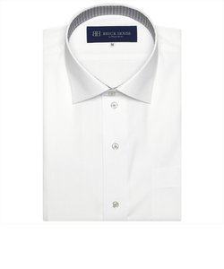 ワイシャツ 半袖 形態安定 ワイド 白×織柄 （透け防止）