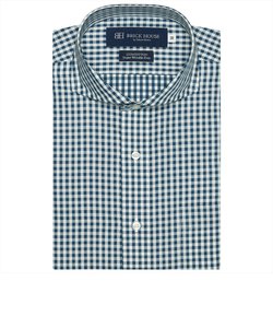 ワイシャツ 半袖 形態安定 ホリゾンタル ワイド 綿100% 白×ブルーグリーンチェック