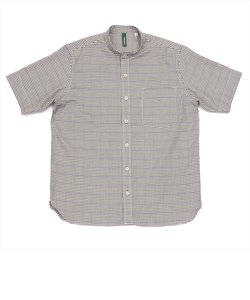 ワイシャツ 半袖 形態安定 ラウンドテールシャツ スタンド 綿100% ブラウン系チェック Pitta Re:)
