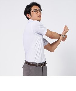 ワイシャツ 半袖 形態安定 ビズポロ ニットシャツ マイター ボタンダウン 白×パープル刺子風柄