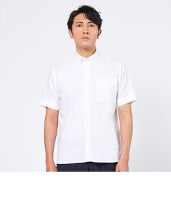 ワイシャツ 半袖 形態安定 和紙混 ラウンドテールシャツ ボタンダウン 白無地調 Pitta Re:)
