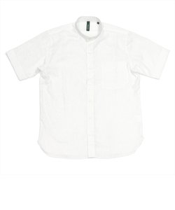 ワイシャツ 半袖 形態安定 Wガーゼ ラウンドテールシャツ スタンド 綿100% 白無地調 Pitta Re:)