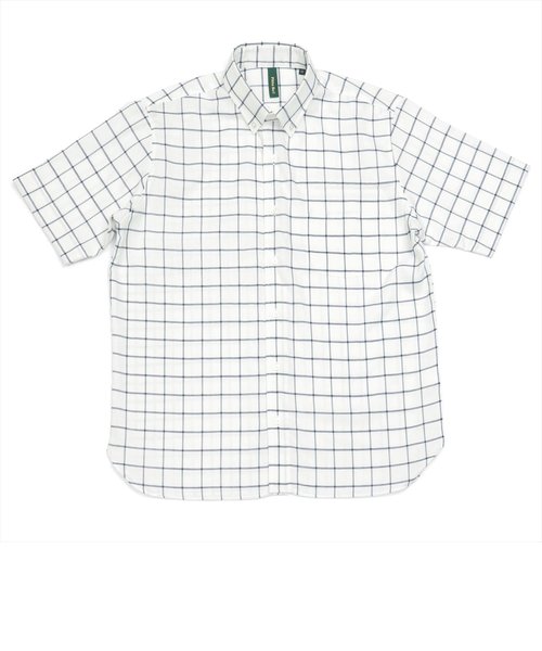 ワイシャツ 半袖 形態安定 Wガーゼ ラウンドテールシャツ ボタンダウン 綿100% ネイビー系チェック Pitta Re:)