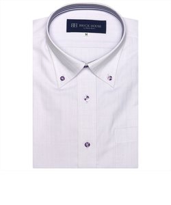 ワイシャツ 半袖 形態安定 ボタンダウン パープル×ヘリンボーン織柄 （再生ポリエステル）