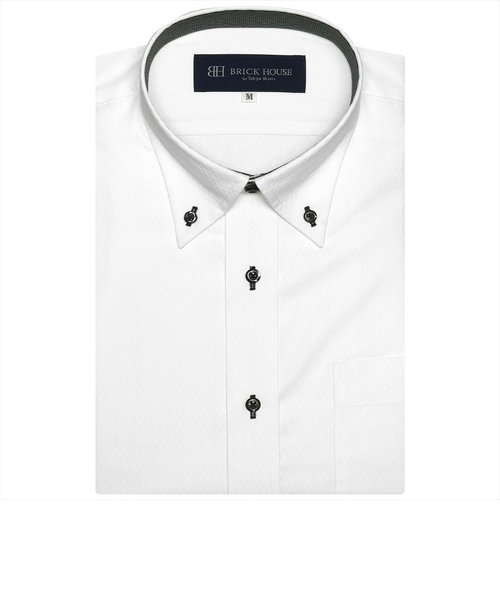 ワイシャツ 半袖 形態安定 ドゥエボットーニ ボタンダウン 白×ダイヤ