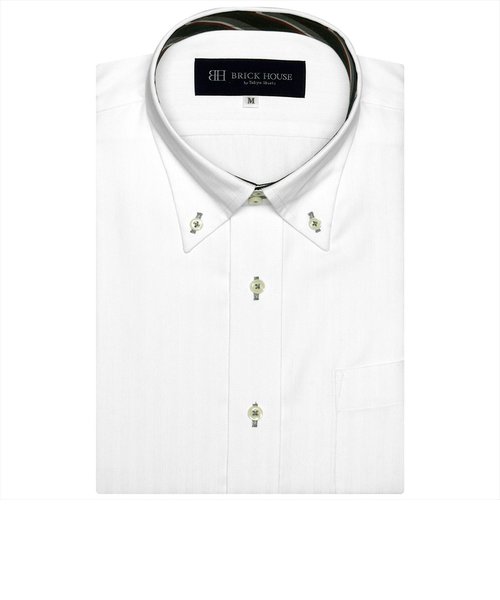形態安定　半袖ワイシャツ  ドゥエボットーニ ボタンダウン 白×織柄 （透け防止）