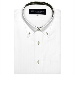 形態安定　半袖ワイシャツ  ドゥエボットーニ ボタンダウン 白×織柄 （透け防止）