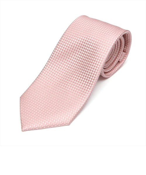 絹100% バスケット織ネクタイ ピンク系(ポケットチーフとセット可）