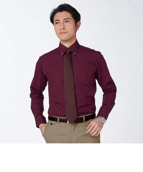 【SUPIMA】 形態安定 ボタンダウン 綿100% 長袖ビジネスワイシャツ