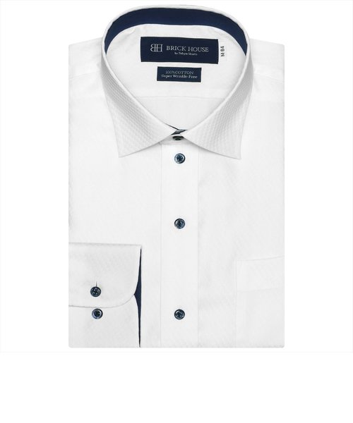 【超形態安定】 ワイドカラー 綿100% 長袖ビジネスワイシャツ