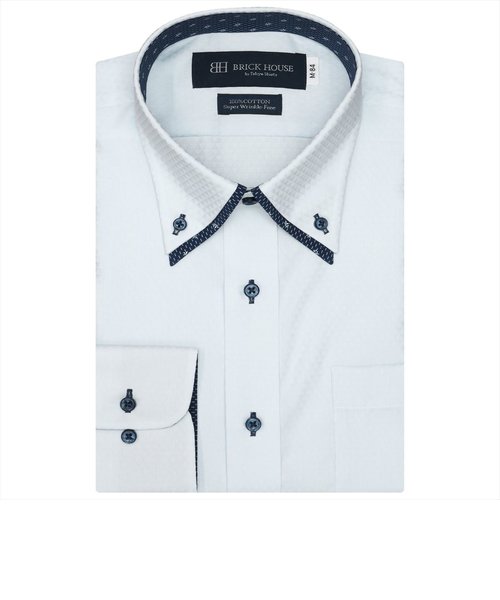 【超形態安定】ボタンダウンダブルカラー 綿100％ 長袖ビジネスワイシャツ