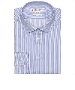 【国産しゃれシャツ】 形態安定 ワイドカラー 綿100% 長袖ビジネスワイシャツ