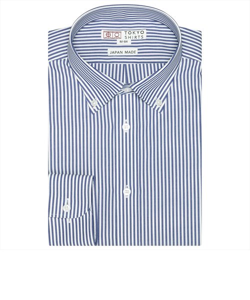【国産しゃれシャツ】 形態安定 ボタンダウンカラー 綿100% 長袖ビジネスワイシャツ