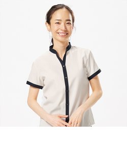 【デザイン】 ヘンリーネック 半袖 形態安定 レディースシャツ