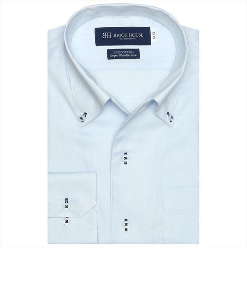 【超形態安定】ワンピース ボタンダウンカラー 綿100% 長袖ワイシャツ