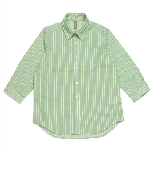 Wガーゼ 七分袖 カジュアルシャツ グリーン系 レディース