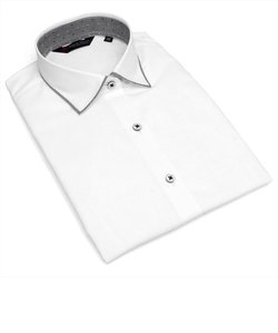 【透け防止】形態安定 マイターワイドカラー 五分袖レディースシャツ