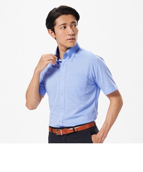 【ブルーグリーン】(M)【超形態安定】 ボタンダウン 半袖 形態安定 ワイシャツ