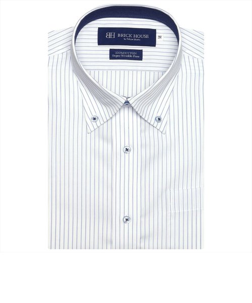 【超形態安定】 ボタンダウン 綿100% 半袖ビジネスワイシャツ