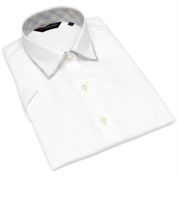 【透け防止】形態安定 ワイドカラー 半袖レディースシャツ