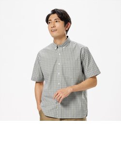 形態安定 綿ポリ素材 ボタンダウン ラウンドテール 半袖カジュアルシャツ