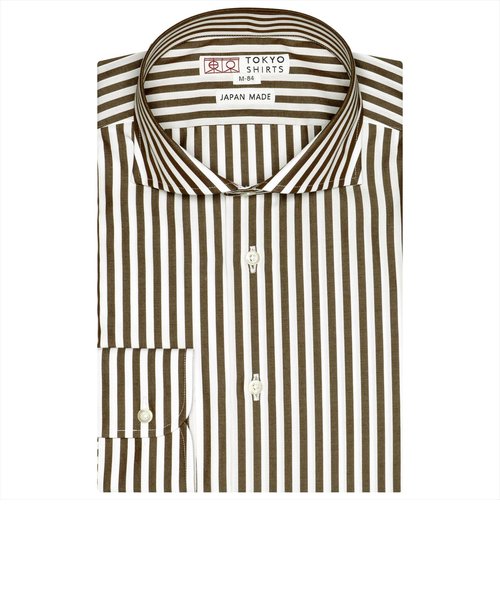 【国産しゃれシャツ】 プレミアム ホリゾンタルワイド 形態安定 綿100% 長袖ワイシャツ