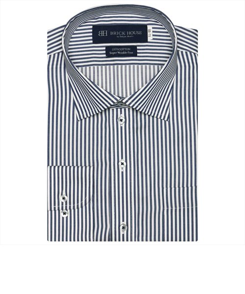 【超形態安定・大きいサイズ】 ワイドカラー 長袖 ワイシャツ 綿100%