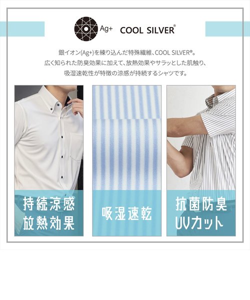 【ブルー】(M)【持続涼感】 COOL SILVER(R) ボットーニボタンダウン 半袖 形態安定 ニットシャツ