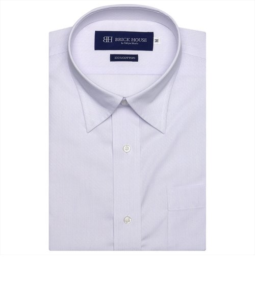 形態安定 スナップダウンカラー 綿100% 半袖ワイシャツ