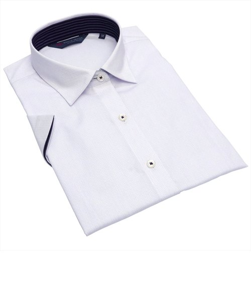 形態安定 ワイド衿 綿100% 半袖 レディースシャツ