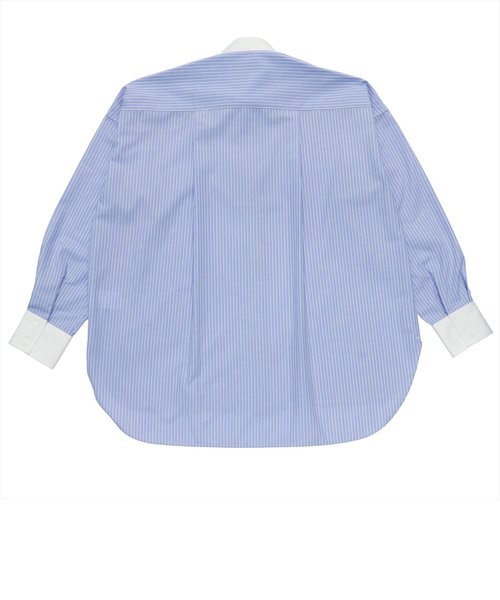 カジュアルシャツ BIGシルエット 長袖 形態安定 ブルー レディース